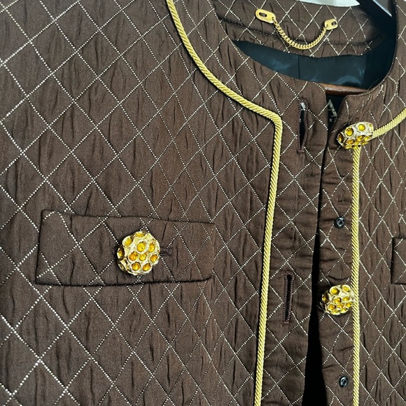 Escada Vintage 2 Piece Quilted Skirt and Lady Jacket Silk Set Brown Gold XS - Picture 6 of 15
